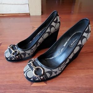 Coach size 9.5 deep navy 3 1/2" wedge